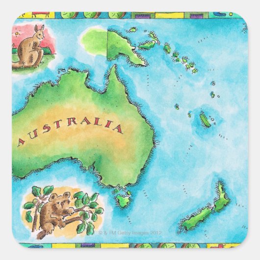 Karte Australiens Quadratischer Aufkleber (Vorderseite)