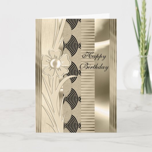 Karte Birthday Light Floral Gold Kunst, Dichtung u (Vorderseite)