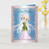 Karte Blau Rosa Fee (Gelbe Blume)