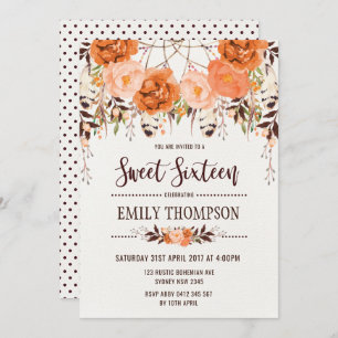 Karte Boho Herbst-Blumen16. Geburtstag