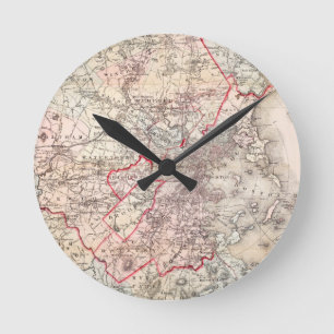 Karte: Boston, 1883 Runde Wanduhr