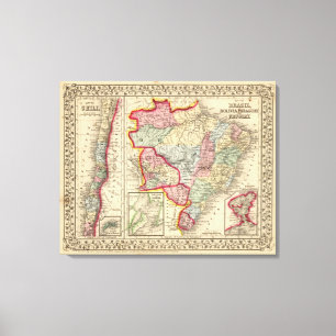 Karte Brasiliens, Bolivien, Paraguay, Uruguay Leinwanddruck