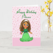 Karte Brown-behaarte Prinzessin-Geburtstag (Gelbe Blume)