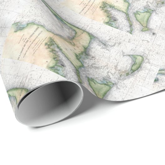 Karte Cape Cod, Nantucket, Martha's Vineyard Geschenkpapier (Rolleneckpunkt)