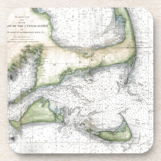 Karte Cape Cod, Nantucket, Martha's Vineyard Getränkeuntersetzer (Vorderseite)