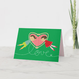 Karte Cartoon-Jungen-Herz-Mädchen-Liebevalentines