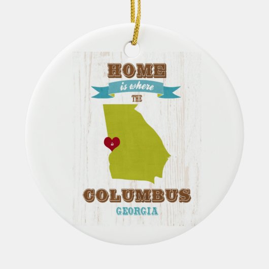 Karte Columbus, Georgia - Zuhause ist, wo das Herz Keramikornament (Vorne)