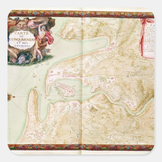 Karte Concarneau Quadratischer Aufkleber (Vorderseite)