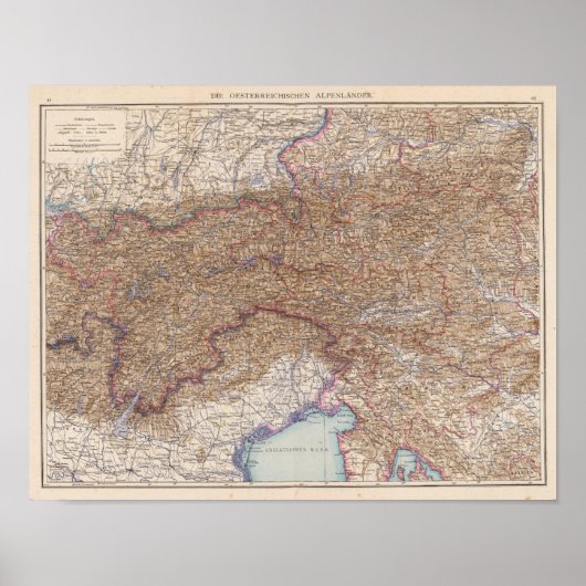 Karte der Alpen in Österreich Poster (Vorne)