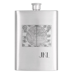 Karte der Alten Welt mit Monogramm Flachmann