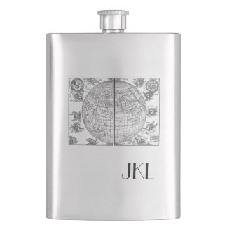 Karte der Alten Welt mit Monogramm Flachmann