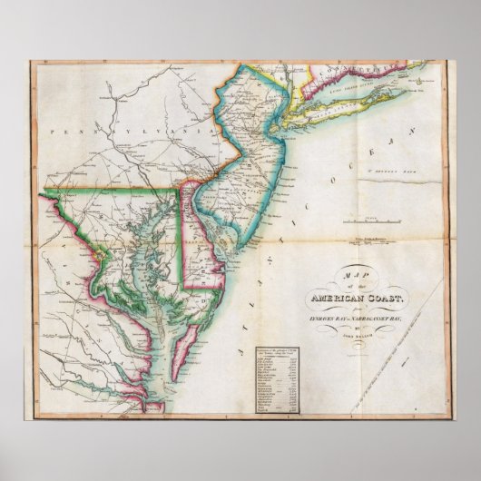 Karte der amerikanischen Küste Poster (Vorne)