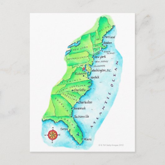 Karte der amerikanischen Ostküste (Vorderseite)