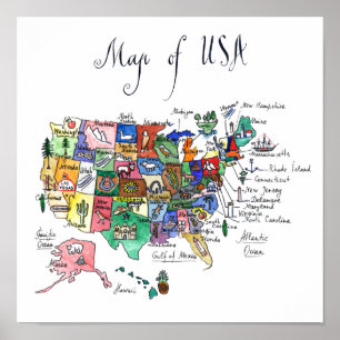 Karte der Anziehungskräfte von USA Poster