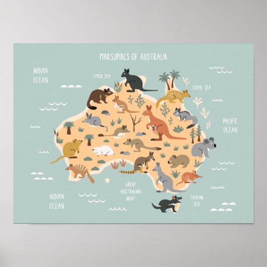 Karte der australischen Marsupials-Kinder Poster (Vorne)