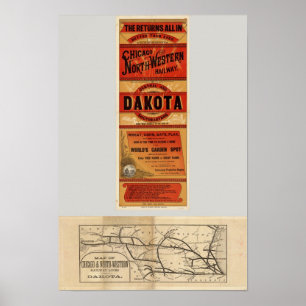 Karte der Bahnlinien Chicago und Northwestern Poster