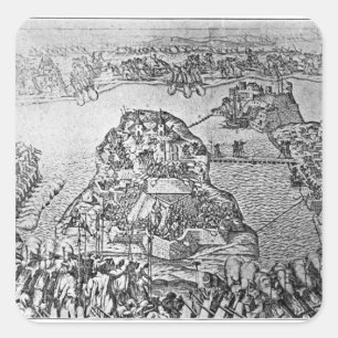 Karte der Belagerung von Malta im Jahre 1565 Quadratischer Aufkleber