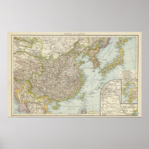 Karte der China und des Japans Poster