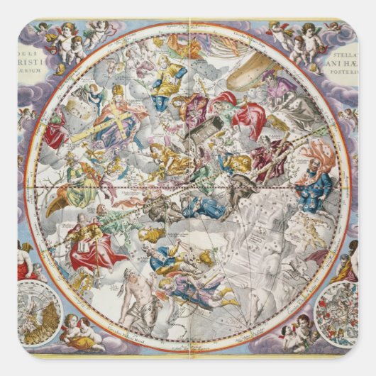 Karte der Christlichen Sternbilder, wie dargestell Quadratischer Aufkleber (Vorderseite)