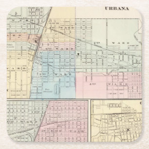 Karte der Ebene, des Urbanas, des Mattoon und des Rechteckiger Pappuntersetzer