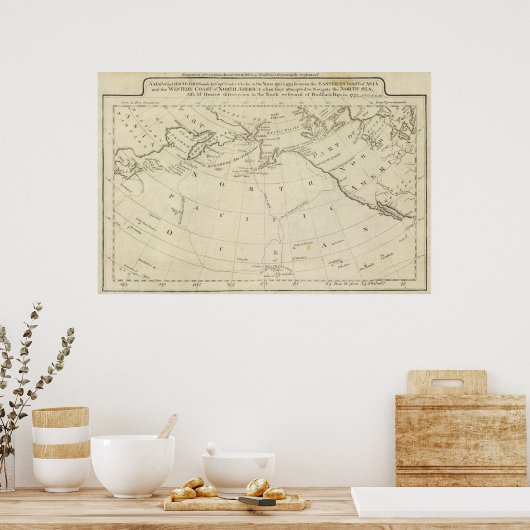 Karte der Entdeckungen von Cook und Clerke 2 Poster (Küche)