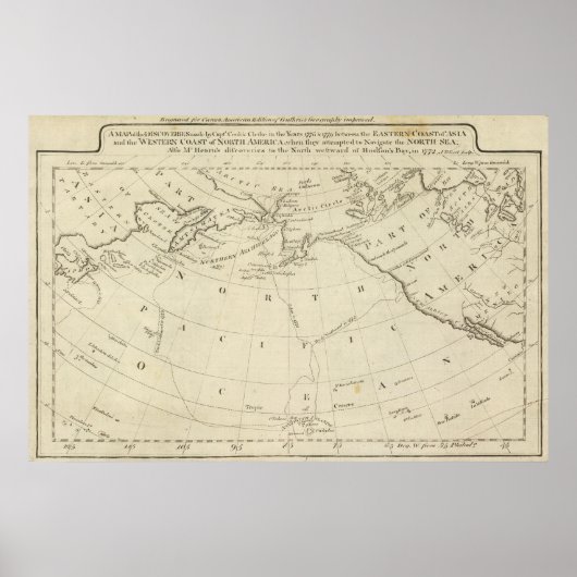 Karte der Entdeckungen von Cook und Clerke 2 Poster (Vorne)
