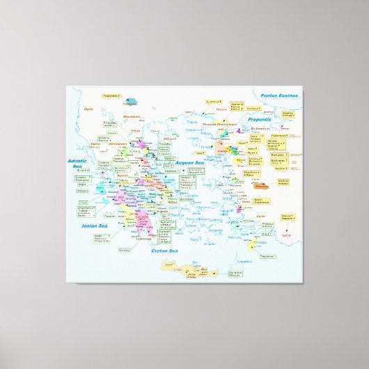 Karte der griechischen Ära mit englischen Bezeichn Leinwanddruck (Vorderseite)
