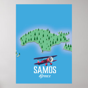 Karte der griechischen Insel Samos Poster