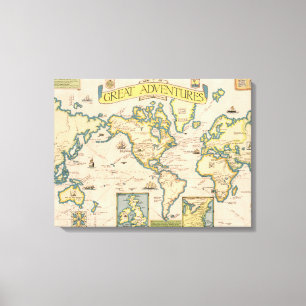 Karte der großen Abenteuer Leinwanddruck