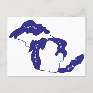Karte der Großen Seen von Michigan auf Postkarte