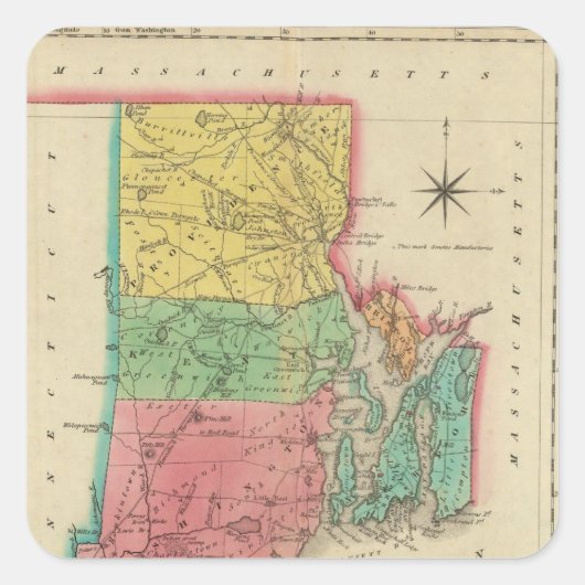 Karte der Insel Rhode Quadratischer Aufkleber (Vorderseite)