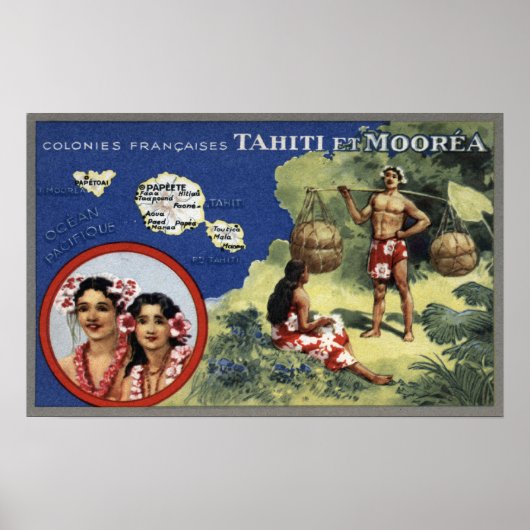 Karte der Insel und der Insel Moorea Poster (Vorne)