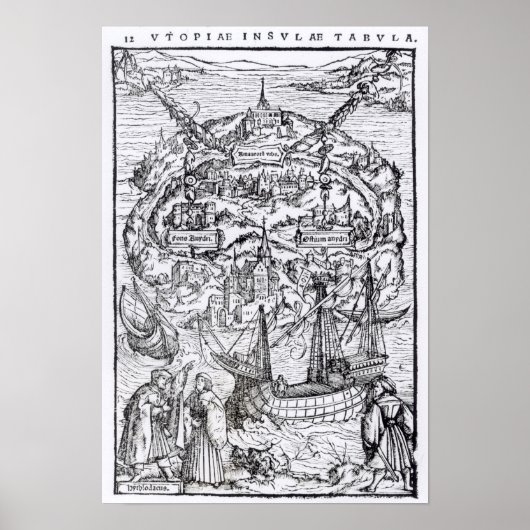 Karte der Insel Utopia, Buch frontispiece Poster (Vorne)