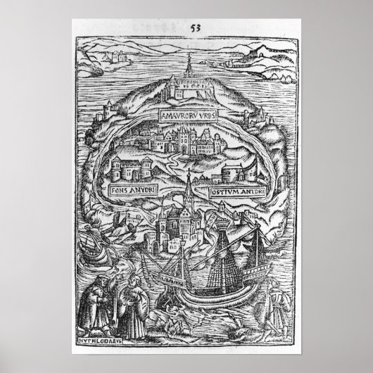 Karte der Insel Utopia, Buch frontispiece Poster (Vorne)