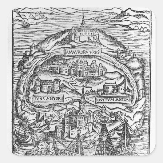 Karte der Insel Utopia, Buch frontispiece Quadratischer Aufkleber (Vorderseite)