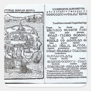 Karte der Insel Utopia mit ihrem Alphabet Quadratischer Aufkleber