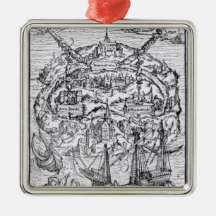 Karte der Insel von Utopie, Buchfrontispiz Ornament Aus Metall