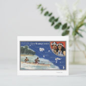 Karte der Inseln, Einheimische auf Kanuchen (Stehend Vorderseite)