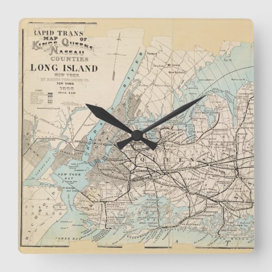 Karte der Könige, Königinnen, Long Island Quadratische Wanduhr (Vorderseite)