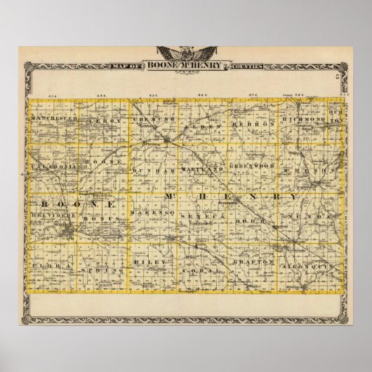 Karte der Landkreis Boone und McHenry Poster (Vorne)