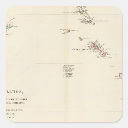 Karte der Leeward-Inseln Quadratischer Aufkleber (Vorderseite)