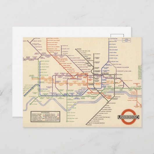 Karte der Londoner Untergrund Railways (Vorne/Hinten)