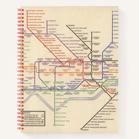 Karte der Londoner Untergrund Railways Notizblock (Vorderseite)