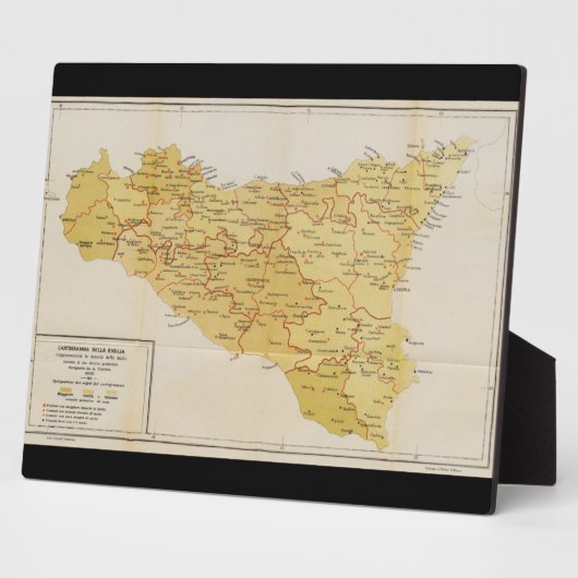 Karte der Mafia-Tätigkeit in Sizilien Italien 1900 Fotoplatte (Seite)