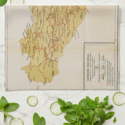 Karte der Mafia-Tätigkeit in Sizilien Italien 1900 Geschirrtuch (Gefaltet)