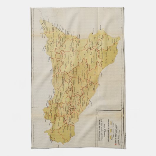Karte der Mafia-Tätigkeit in Sizilien Italien 1900 Geschirrtuch (Vertikal)