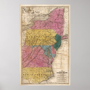 Karte der mittleren Staaten Poster