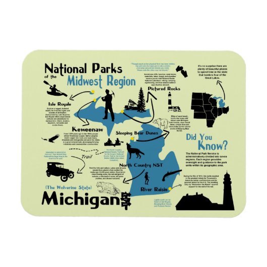 Karte der Nationalparks in Michigan Magnet (Horizontal)