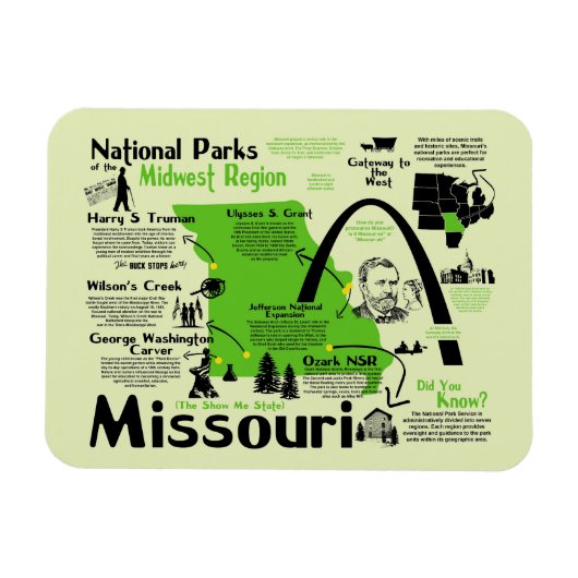 Karte der Nationalparks in Missouri Magnet (Horizontal)
