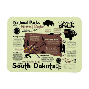 Karte der Nationalparks von South Dakota Magnet